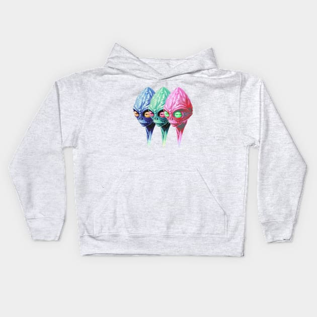 Colored Aliens Kids Hoodie by Copper City Dungeon
